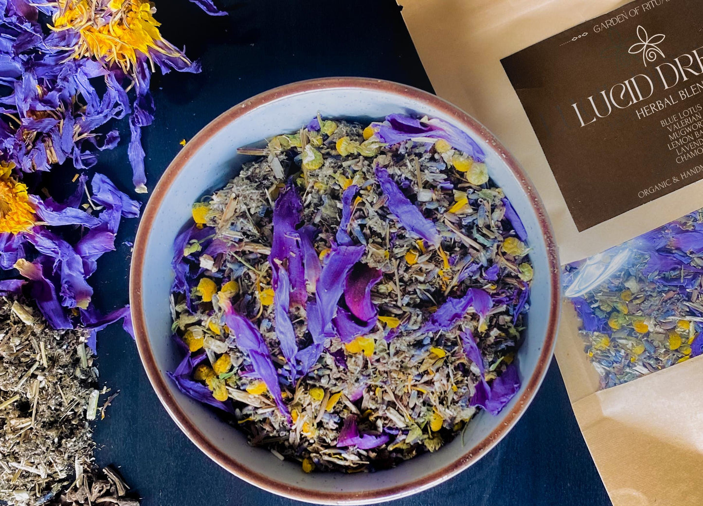 LUCID DREAM Herbal Blend: Blue Lotus, Valerian, Mugwort, Lemon Balm, Chamomile, Lavender