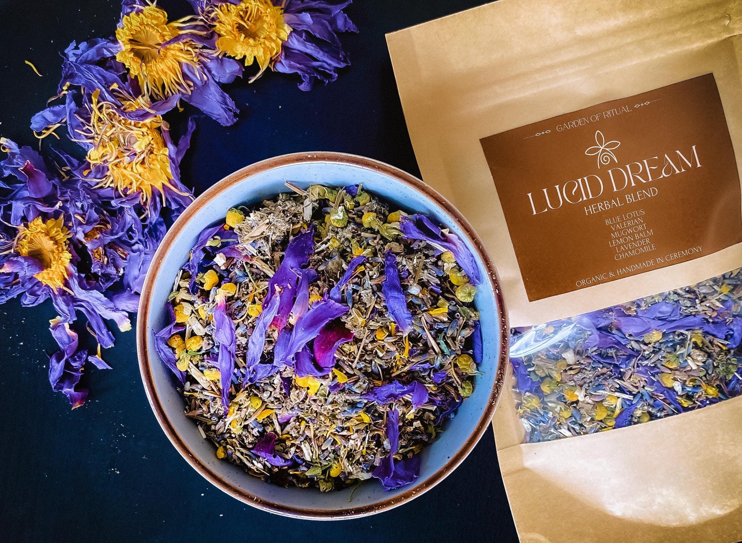 LUCID DREAM Herbal Blend: Blue Lotus, Valerian, Mugwort, Lemon Balm, Chamomile, Lavender
